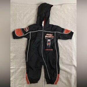 Vintage Baby Harley Davidson Motorcycle Hooded Nylon Overalls Coverall 6-9 month